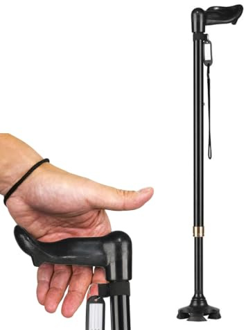 Bastón Plegable y Ajustable para Hombres y Mujeres – Ligero, con Mango Ergonómico y Bolsa de Viaje – Ideal para Personas Mayores y Adultos (Mano Izquierda)