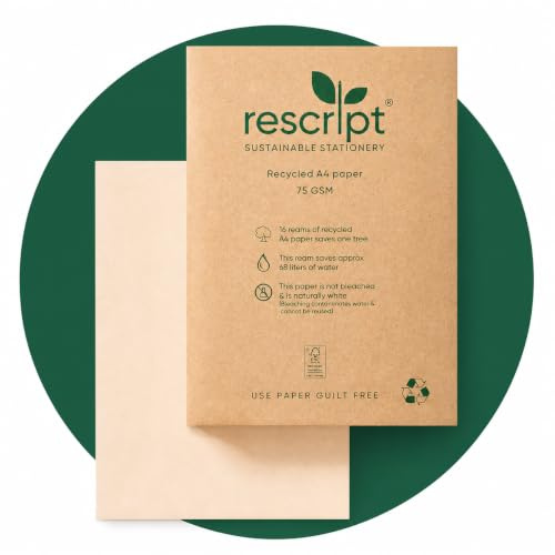 Rescript 100% Recycled A4 Copier Paper 75gsm, 500 Sheets, Natural Off White Printer Paper, No Chlorine Bleach, FSC Certified, Eco Friendly Printing Paper A4 for Office, School