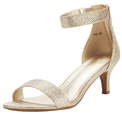 DREAM PAIRS Women's Low Kitten Heels Ladies Open Toe Party Ankle Strap Dress Pumps Bride Wedding Evening Shoes Fiona,Size 9,Gold/Glitter,Fiona