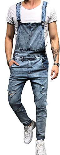 Yonglan Salopette di Jeans da Uomo vestibilità Slim Jeans Lunghi Casual Pantaloni in Denim Tute 731Azzurro Chiaro L