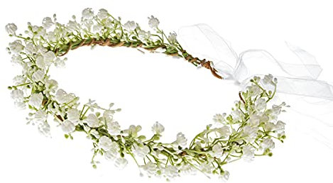 Yili Maizi Ghirlanda di fiori artificiali, fascia per capelli, ghirlanda floreale per capelli, corona di fiori aureola, copricapo bohémien, con nastro, foto per feste di nozze