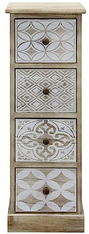 Rebecca Mobili Cómoda Pequeña, Organizador Estrecho 4 Cajones, Madera Blanco Beige, Estilo Vintage, Muebles Hogar - Medidas: 80,5 x 29 x 25 cm (A x AN x FON) - Art. RE6536