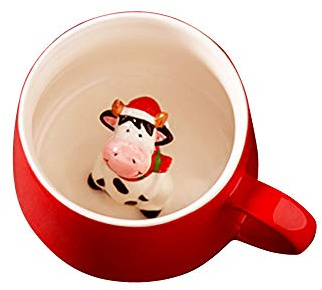 Süße Keramik KuhTasse Neuartige 3D Tier Kaffeetasse, Espresso Tassen mit Weihnachtskuh Kindertassen für Tee Milch Tassen Personalisierte Geburtstagsgeschenke für Frauen Mädchen Freunde