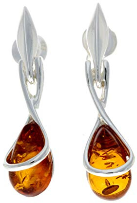 Moderna äkta naturliga baltisk bärnsten och 925 sterling silver droppörhängen GL151, Sterlingsilver, Bärnsten