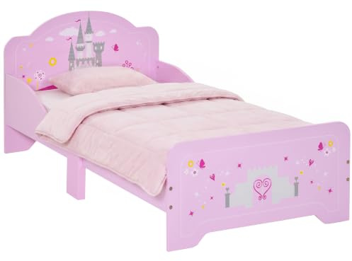 HOMCOM Prinzessinnen-Kleinkind-Schlossbett 3-6 Jahre Pink 143x73x60cm