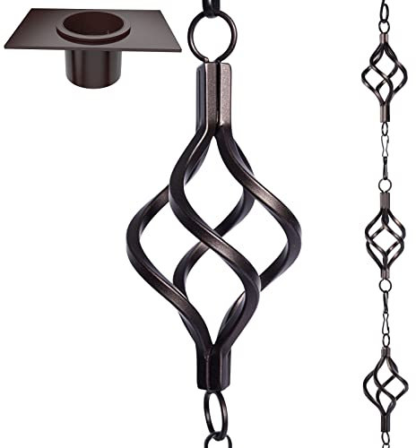 Regenkette, Vogelkäfig-Set, 2,5 m, nicht rostend, Schmiedeeisen, Regenketten für Dachrinnen mit Adapter, Gotta-Abfluss und Regenkette, Verankerungspfahl, 13 Tassen, 1 Haken, verstellbare Länge für