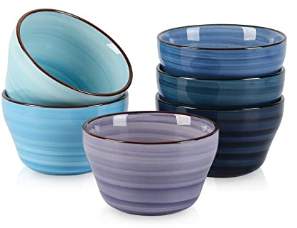 Selamica Ceramic 8oz Bouillon Cups 4 Inch Small Dessert Bowls for Soup Dipping Sauce Coffee Cupping, Microwave Dishwasher Safe, Set of 6, Gradient Blue