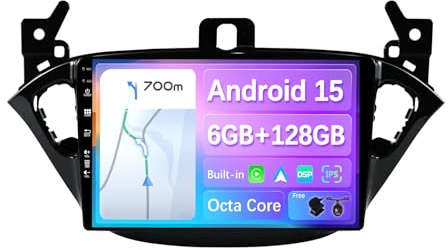 JOYX - 6G+128G - Android 12 IPS bilstereo för Opel Corsa (2015-2019)/Adam (2013-2016) - trådlös CarPlay/Android Auto - kamera och mikrofon - 9 tum 2 Din - DSP-ratt DAB snabbstart 360-kamera AHD