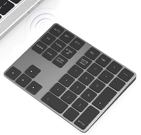 Foloda Bluetooth Number Pad for Laptop, Wireless 10 Keys USB Number Keypad, Rechargeable Numeric Keypad Numpad Extensions Data Entry Keyboard for PC iMac MacBook Notebook