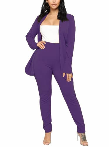 ARO Lora 2-teiliges Damen-Outfit, lässig, einfarbig, vorne offen, Blazer und Bleistifthose, Dunkelviolett, X-Groß
