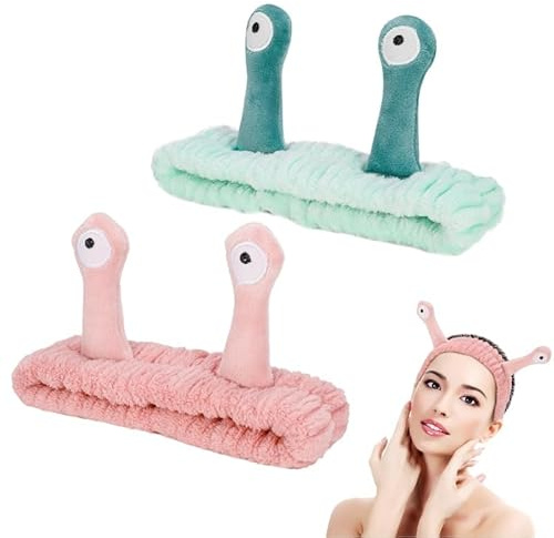 DHRUTI Haarband Schminken 2 Stücke Schnecke Stirnband Cartoon Gesicht Waschen Stirnband Weiches Korallenvlies Make up Haarbänder, Haarband zum Abschminken Dusche Spa