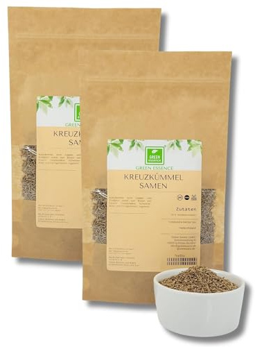 Kreuzkümmel 500g, Kümmelsamen ganz von Green Essence | Kümmel Tee 500 g (2 x 250g), Brotgewürz zum Backen, Kreuzkümmelsamen Tee, frei von Sand, Carum carvi, 500 Gramm