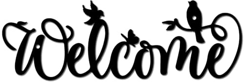 CREATCABIN Welcome Metal Wall Decor Black Words Wall Hanging Decor Iron Wall Art Cutout Silhouette Birds on Branches Sculpture Decoration Sign Ornament for Yoga Garden Balcony Indoor Outdoor 12x4 Inch