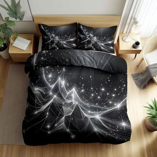BanbE Bettwäsche Schwarze Geometrische Berge 180x200 cm 3 teilig Bettbezug Set mit Kissenbezüge, Bettwäsche-Sets Mikrofaser mit Reißverschluss Weich und Bügelfrei
