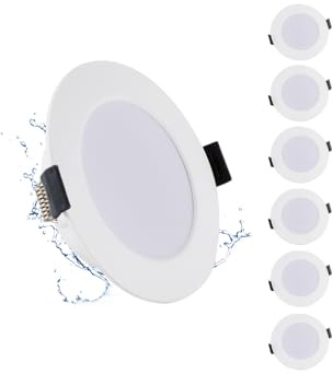 Grebeam 6 * 5W platt LED-takspot, badrumspot IP65, 450LM, kallvit 6000K, håldiameter Ø75-90mm, infällda 230V LED-strålkastare för kök, vardagsrum, sovrum
