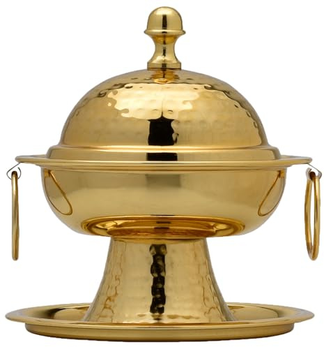 Orientalische Zuckerdose Kasida handgefertigt aus Messing, Gold 16 cm