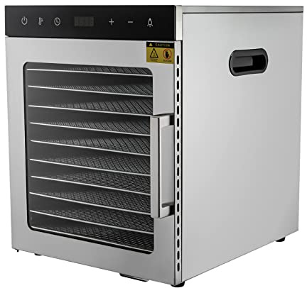 Edelstahl Dörrautomat 10 fach, 800W Dörrgerät mit Temperaturregler (30-90℃) Timer bis zu 24 h, Dörrgerät für Lebensmittel Fleisch Früchte Gemüse von Fleisch, Gemüse und Obst