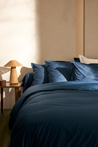 Générique Pack Ensemble de Parure de draps 4 Pieces Unie pour Un lit 2 Personnes 100% Coton 57 Fils /1 Drap Plat / 1 Drap Housse 140 x 190 cm / 2 taies d oreillers 65 x 65 cm (Bleu Roi)