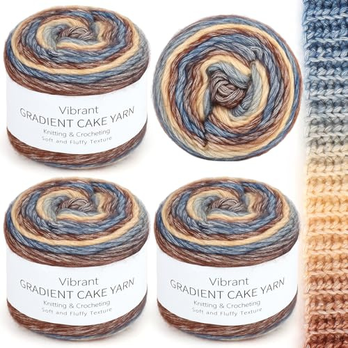 Aeelike 400g Wolle mit Farbverlauf zum Häkeln, 245m Super leichte Gradient Cupcakes Bobbel, Superweiche Mehrfarbiges Farbverlaufsgarn zum Babydecke Pullover Schal Hüte, Ombré Crochet Yarns Khaki