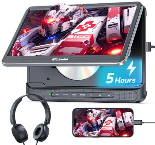 GOnavidio 12'' Car DVD Player for Kids with HDMI Input, Car Video Player with Headphones, Wall Charger, Support USB/TF Card, MP4/MKV, AV in & AV Out, HD Decoding, Region Free, Last Memory