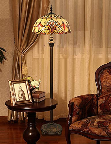 Five Liters 16-Inch European Baroque Floor Lamp Living Room lamp Stained Glass Crystal Living Room Bedroom Villa Bar Study Classical Personality Colored Glass Decorative Floor Lamp, 61 Height