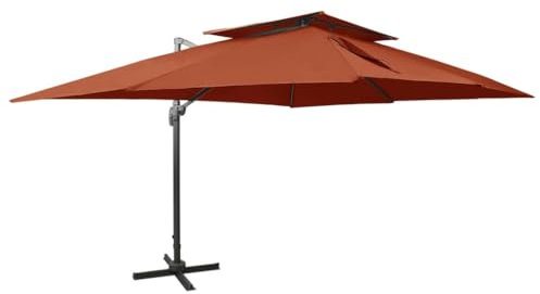 LAPOOH Sombrilla voladiza con Cubierta Doble Terracota 400x300 cm, Parasoles De Jardin, Sombrilla Piscina, Sombrilla Terraza Exterior, Parasol Playa, Sombrillas para Jardin - 312383