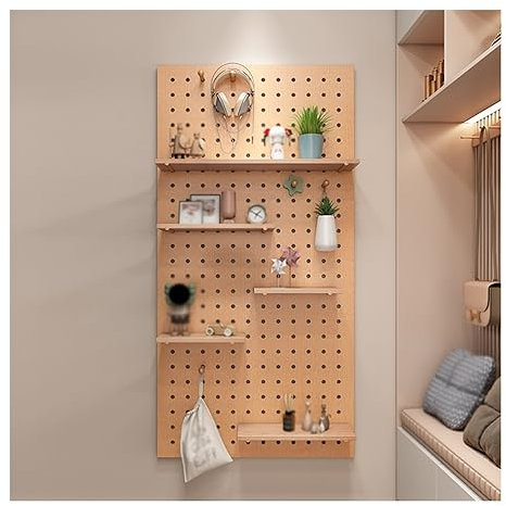 Rangement mural en panneau perforé, kit d'organisation de panneau perforé en bois - Panneau perforé d'organisation murale, parfait pour le garage de bureau à domicile - Montage du panneau pe
