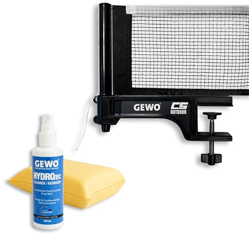 GEWO CS Outdoor Tischtennisnetz - Wetterfestes Tischtennis-Netz für draußen - Robuste Netzgarnitur Halterungen und handlicher Höhenverstellschraube - Einfache Montage, stabiles schwarzes Garn