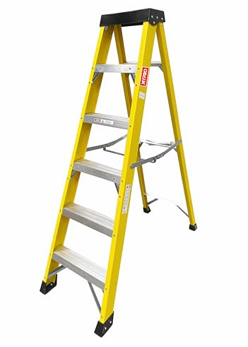 6 Tread Heavy Duty Fibreglass Step Ladder | Electricians Swingback Steps GRP 30,000v I Fibreglass Swingback Step Ladder 6 Step Ladder