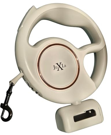 Hundeleine mit Licht LED,edel,elegant,3m, Kotbeutelhalter,Reflektoren bessere Sichtbarkeit, weiß/rosé Goldakzente, Leine zur Befestigung für freie Hände,Taschenlampe,bis 10kg,