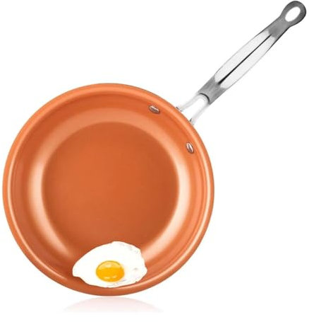 MJINA Poêle à Frire antiadhésive 20 24 28cm, avec revêtement en céramique et Titane, poêle à œufs Ronde en cuivre, ustensiles de Cuisine KC0459(28cm)