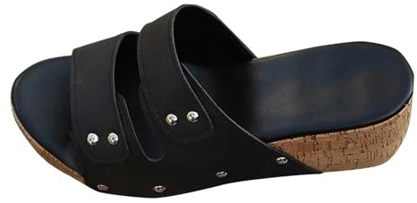 Pantofole estive da donna, aperte, estive, con plateau antiscivolo, con suola in sughero, comode, traspiranti, con zeppa vintage, per feste, slip on zoccoli, Nero , 43 EU