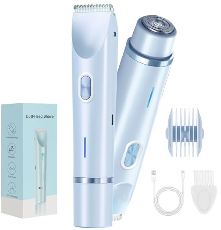 Lady Shaver for Women - Electric Bikini Trimmer for Women, 2-in-1 Women's Body Trimmer，Painless Hair Removal for Face, Body & Intimate Areas (Blue)