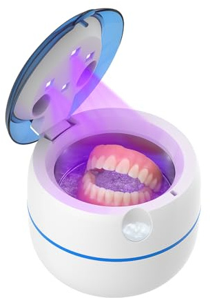 SteriMedo Ultraschallreinigungsgerät mit UV, 45000 Hz, 200 ml Dental Pod für Zahnbürstenköpfe, Gebiss, Prothesen, Zahnersatz und Schmuck, 4 Reinigungsmodi