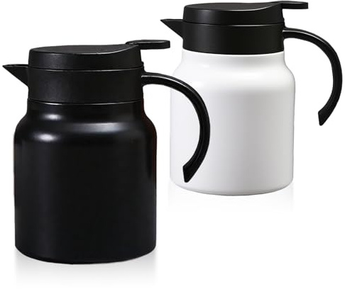 2 Pcs Thermal Coffee Carafe Stainless Steel Double Wall Vacuum Insulated Pot Creamer Pitcher Container,800ml 27oz Hot/Cold Beverage Dispenser,Coffee,Tea,Milk(Black & White)