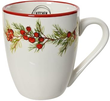 Kaemingk Tasse Porzellan 10cm Becher mit Beerenzweig Motiv 1 Stück - Winter Tasse Weihnachtsbecher Kaffeetasse Teetasse Trinkbecher für Heißgetränke Weihnachten Winterzeit Xmas Mug Weiß Grün