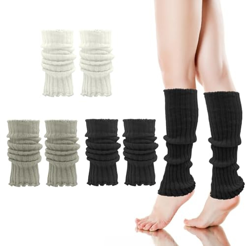 VEGCOO 3 Paia Scaldamuscoli da Donna, scaldamuscoli Invernali per Stivali, Scaldamuscoli Lavorati a Maglia per Donne e Ragazze (Multicolore-A, Taglia unica)