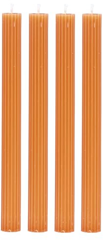 levandeo Kerzen 4er Set Stabkerzen Orange 25cm Tafelkerzen Rillen Design Tischdeko Kerzendeko Deko