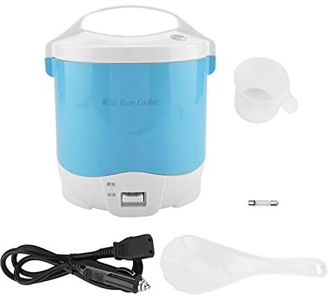 Respicefinem Olla Arrocera Eléctrica Multifuncional 24V 180W .6L para Autos Vaporizador de Alimentos Portátil Material PP Antiadherente Tapa de Sellado Fácil de Limpiar Azul
