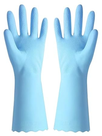 MZYFDC Rubber Dishwashing Gloves 2Pcs Flocked Lining Household Gloves Thick Rubber Cleaning For Dish Washing Cold Weather Warm Non-Slip Kitchen(Blue,M)