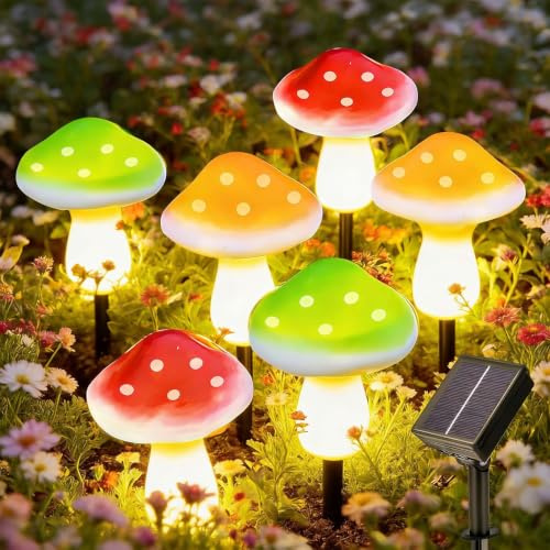 Gartendeko für Draußen Wetterfest, 6 LED Solar Pilze für Außen Garten Deko | 8 Modi Solar Deko Pilzlampe, Wasserdicht Lichterkette Pilze für Aussen Terrassen Balcony Hochbeet Rasen Hof Weg Party Decor