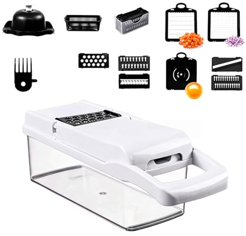 15 en 1 Cortador de Verduras, Mandolina de Cocina Profesional, Picador Manual con 7 Cuchillas Intercambiables en Acero Inoxidable, para Cebollas, Zanahorias, Pepinos y Patatas