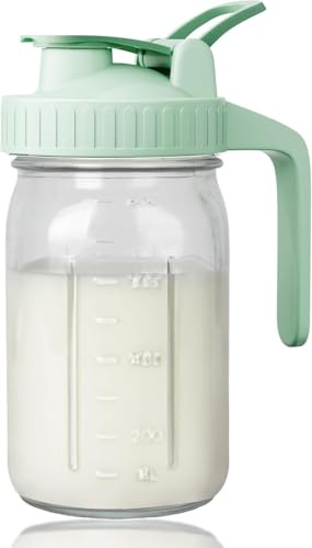 Pichet à lait maternel de 950 ml – 1 bocal en verre avec couvercle à pression et bec verseur, 100% hermétique et étanche pour thé froid, jus, café glacé(vert)