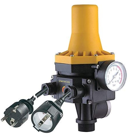 230V Pumpensteuerung Druckschalter 1,1kW max 7bar verkabelt mit Manometer | bis 10A Nennstrom, integrierter Trockenlaufschutz