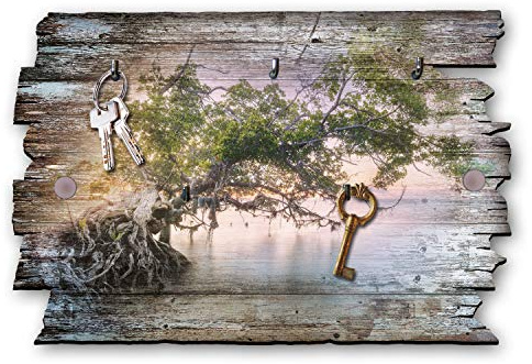 Kreative Feder Zauberbaum Designer Schlüsselbrett, Hakenleiste im Landhaus-Stil, Shabby-Chic aus Holz 30x20cm (Zauberbaum)