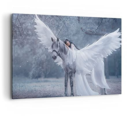 ARTTOR Leinwandbild 100x70cm Wandbild Fantasy Menschen - 3998 | Frau Pferd Natur Groß Wanddekoration Wohnzimmer Schlafzimmer Küche Wanddeko Wand Kunstdruck Wandkunst Wall Decor ARTTOR