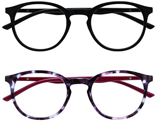 OPULIZE Met Lunettes de Lecture Anti-Lumière Bleue Pack de 2 Montures Rondes et Mincess Charnières à Ressort Améliore le Sommeil Jeux Ordinateur Noir Violet Hommes Femmes BB60-15 +3.00