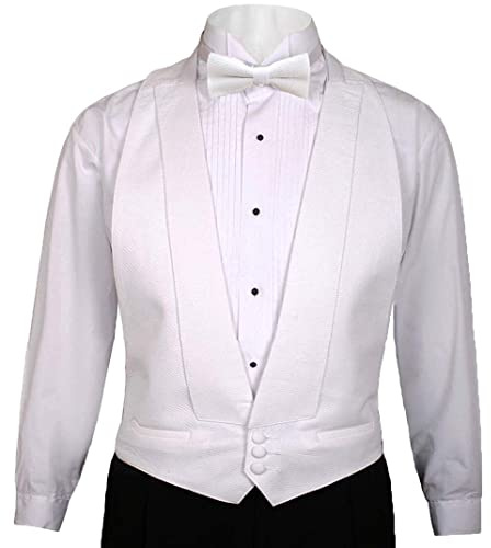 Omega Tux White Cotton Pique Tuxedo Openback Vest, with Pique BowTie, Fit all S-XL (37-50)