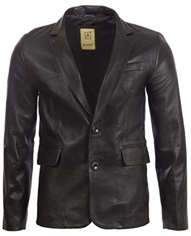 Aviatrix Chaqueta Deportiva de Dos Botones de Cuero Real para Hombre (EAQQ)