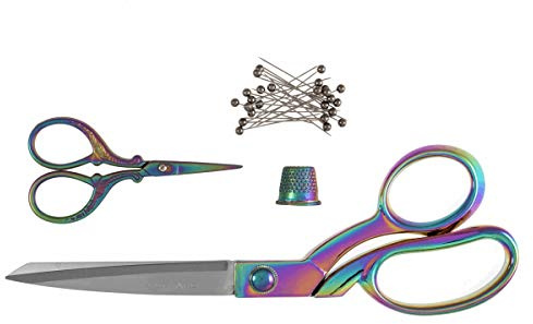Milward Premium Scissors Gift Set - Includes Dressmaking Shears, Embroidery Scissors, Thimble and Pearl Headed Pins, Rainbow